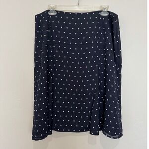 Rena Rowan Polka Dot A-Line‎ Skirt Preppy Navy Blue White Godet Pleat Size 18